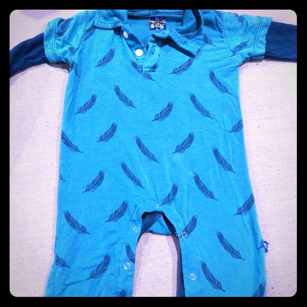 Kickee Pants feather polo pant romper size 0-3M